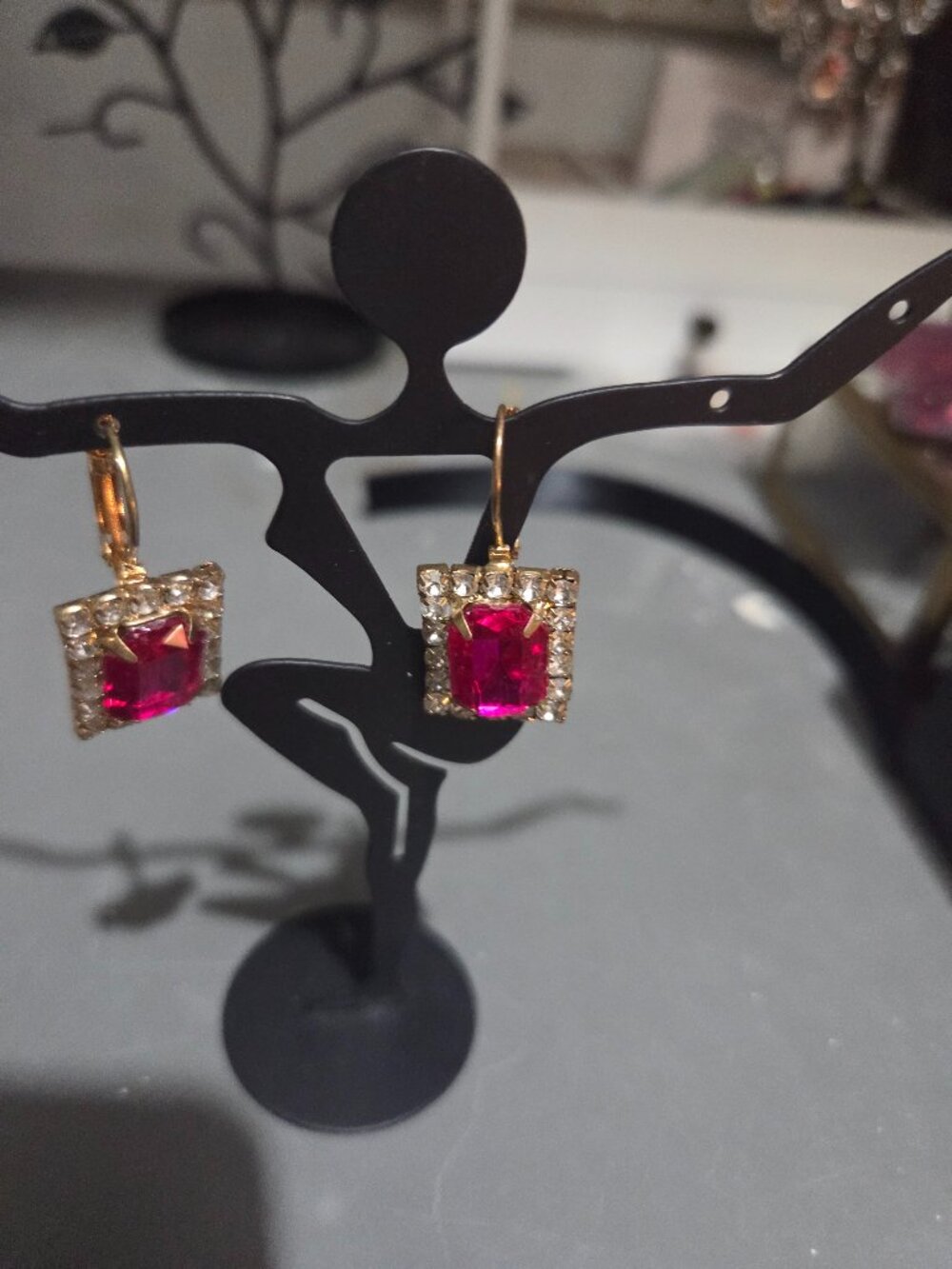 Pink vintage stone earrings